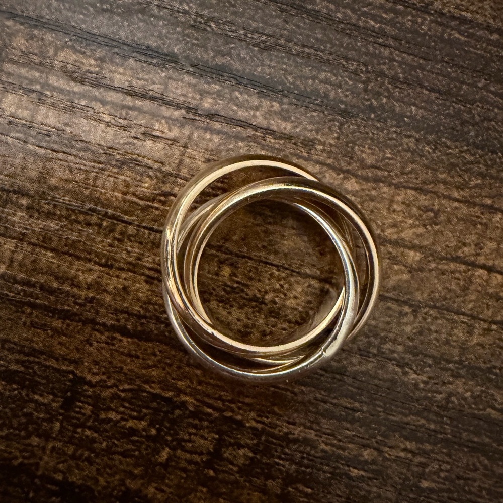 14kt Solid Gold Interlocking Triple Band Rolling … - image 2